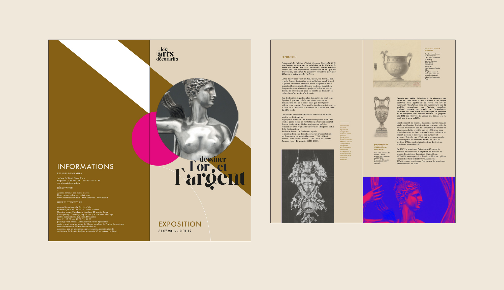 Dépliants flyer brochures identité du musée des arts décoratifs de Paris par Julien Roussel